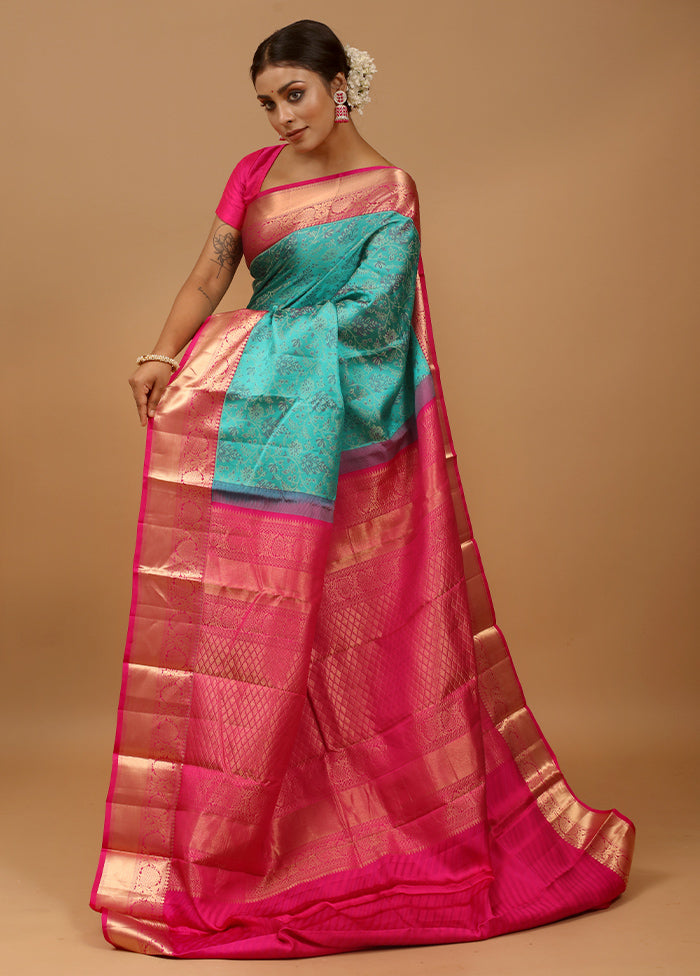 Green Handloom Kanchipuram Pure Silk Saree With Blouse Piece