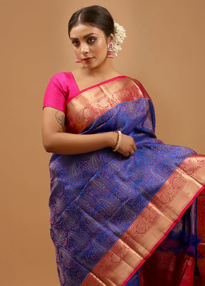 Blue Handloom Kanchipuram Pure Silk Saree With Blouse Piece