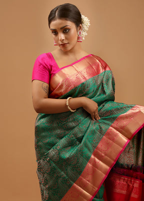 Green Handloom Kanchipuram Pure Silk Saree With Blouse Piece