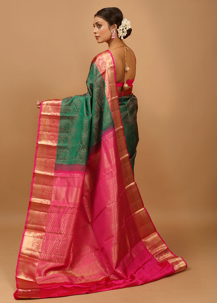 Green Handloom Kanchipuram Pure Silk Saree With Blouse Piece