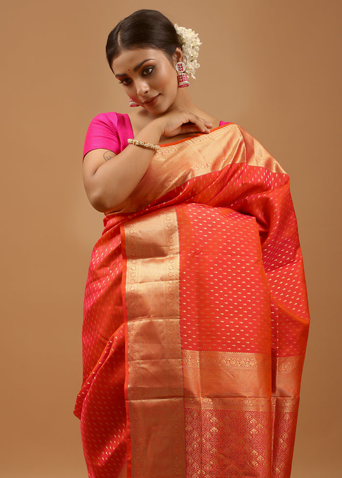 Pink Handloom Kanchipuram Pure Silk Saree With Blouse Piece