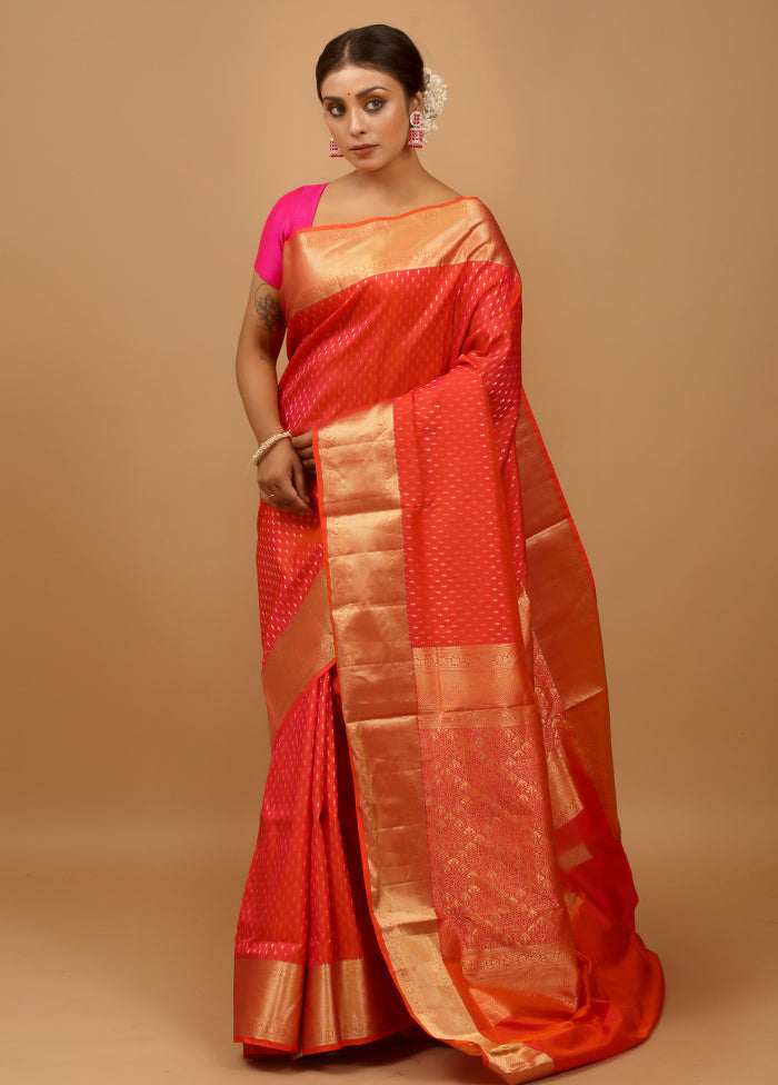 Pink Handloom Kanchipuram Pure Silk Saree With Blouse Piece