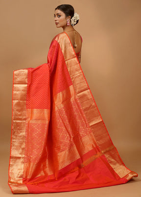 Pink Handloom Kanchipuram Pure Silk Saree With Blouse Piece