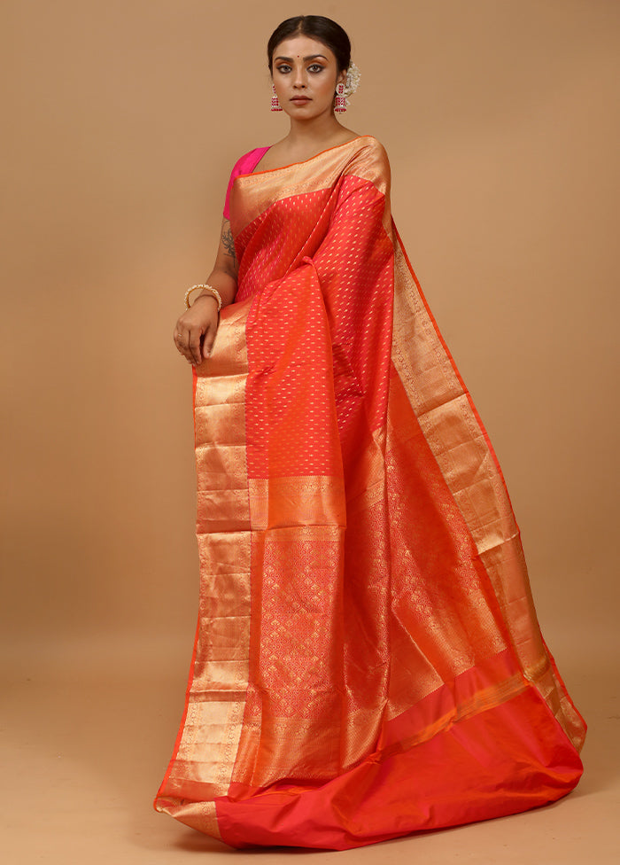 Pink Handloom Kanchipuram Pure Silk Saree With Blouse Piece