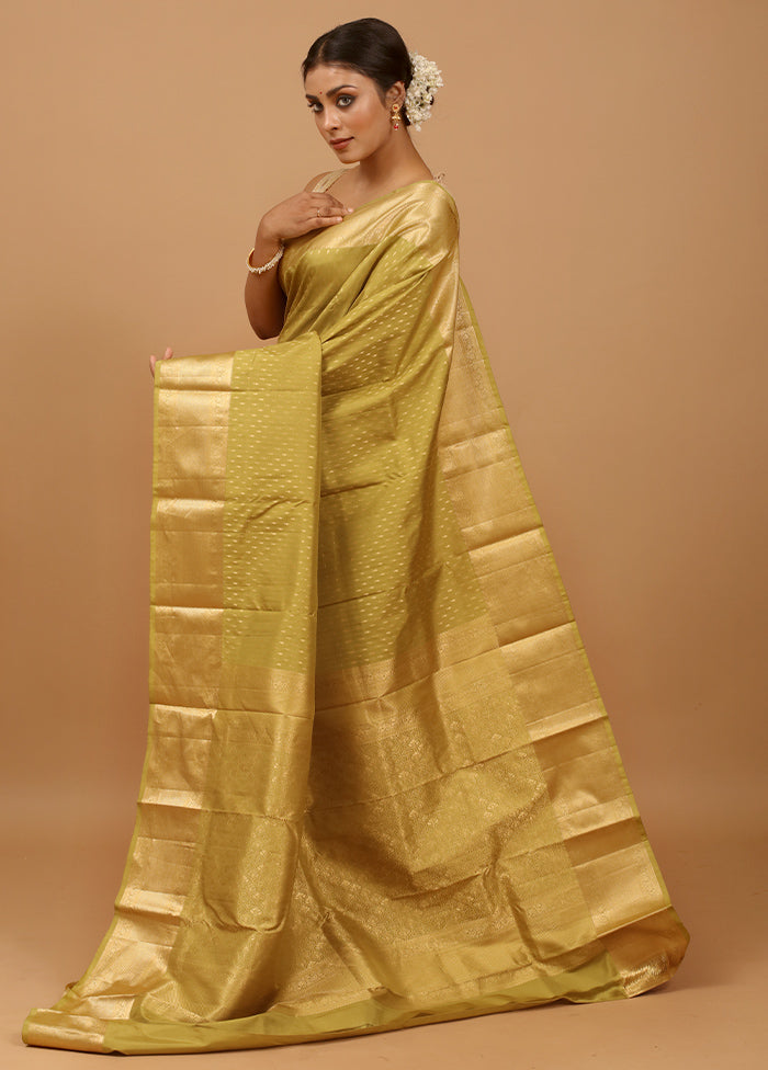 Green Handloom Kanchipuram Pure Silk Saree With Blouse Piece