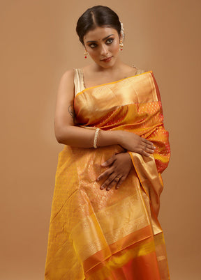 Yellow Handloom Kanchipuram Pure Silk Saree With Blouse Piece