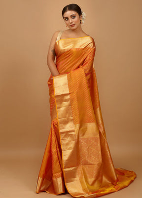 Yellow Handloom Kanchipuram Pure Silk Saree With Blouse Piece