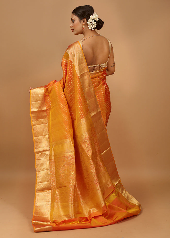 Yellow Handloom Kanchipuram Pure Silk Saree With Blouse Piece