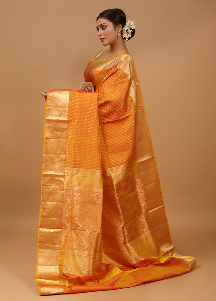 Yellow Handloom Kanchipuram Pure Silk Saree With Blouse Piece