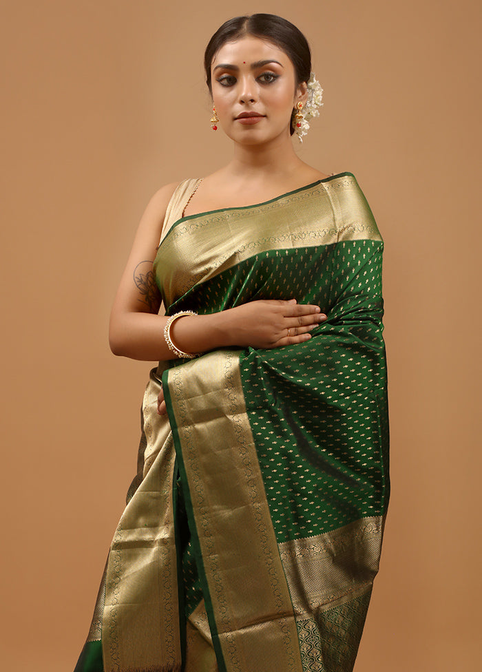 Green Handloom Kanchipuram Pure Silk Saree With Blouse Piece