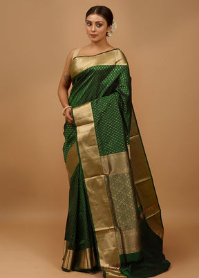 Green Handloom Kanchipuram Pure Silk Saree With Blouse Piece