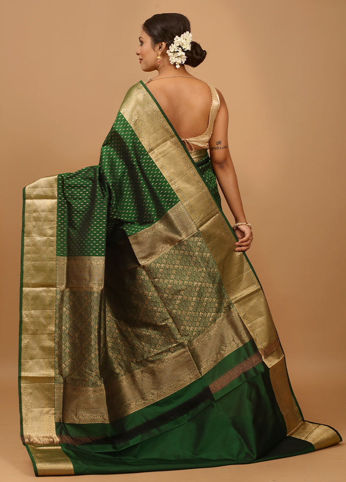 Green Handloom Kanchipuram Pure Silk Saree With Blouse Piece