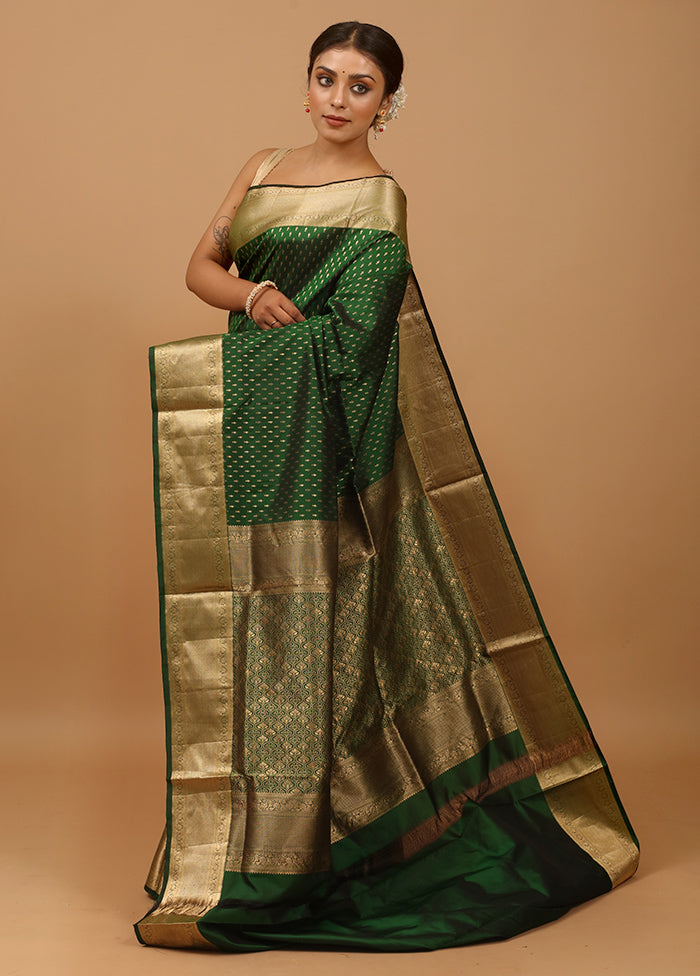 Green Handloom Kanchipuram Pure Silk Saree With Blouse Piece