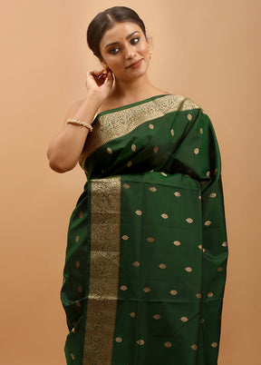 Green Handloom Kanchipuram Pure Silk Saree With Blouse Piece