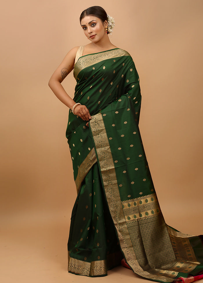 Green Handloom Kanchipuram Pure Silk Saree With Blouse Piece