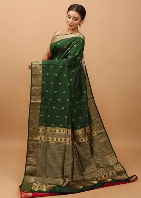 Green Handloom Kanchipuram Pure Silk Saree With Blouse Piece