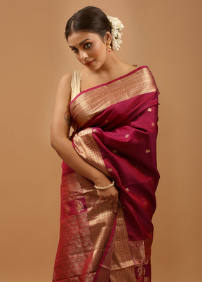 Maroon Handloom Kanchipuram Pure Silk Saree With Blouse Piece