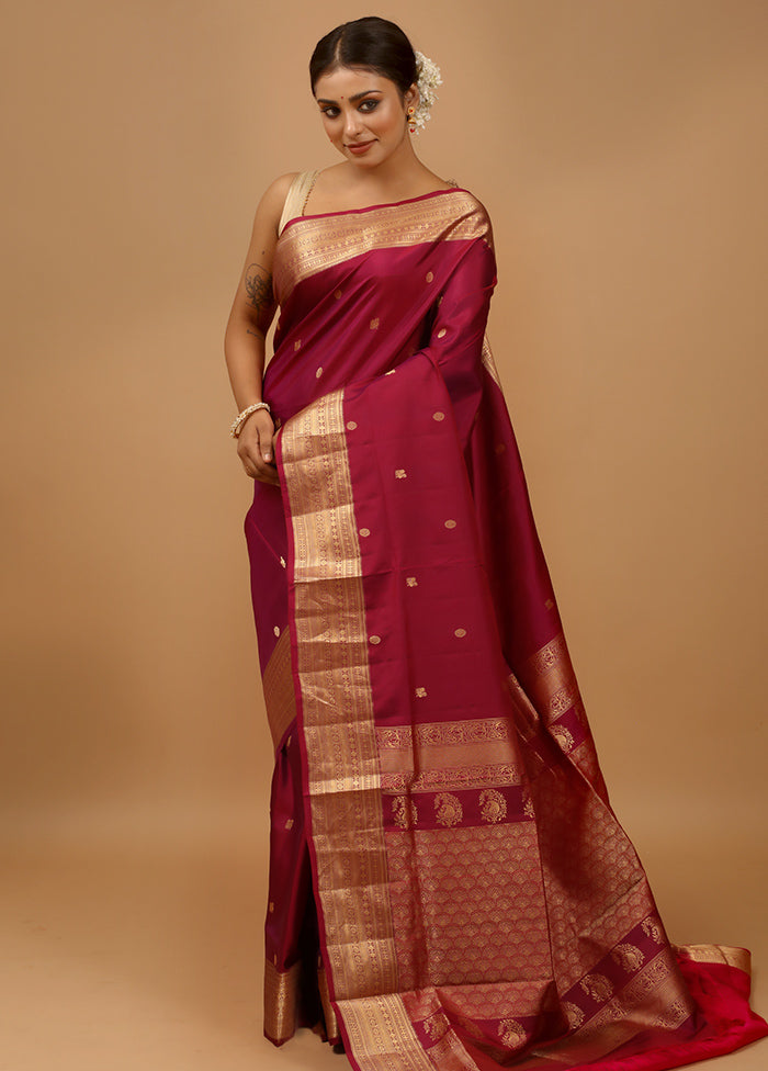 Maroon Handloom Kanchipuram Pure Silk Saree With Blouse Piece