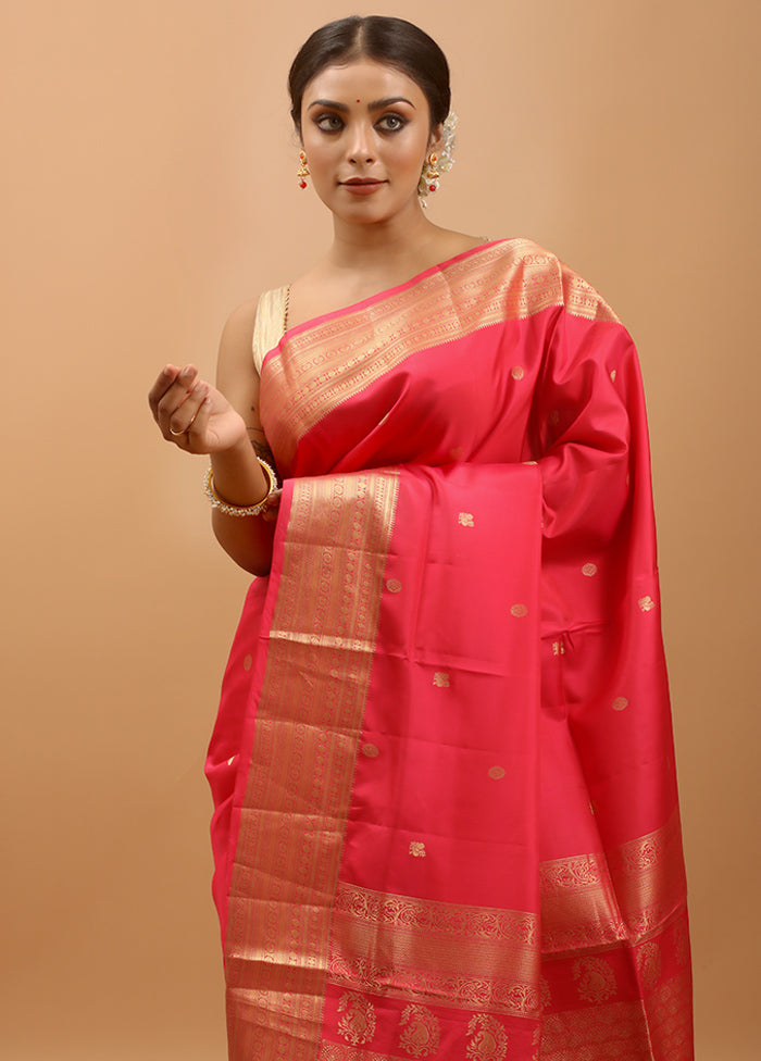 Pink Handloom Kanchipuram Pure Silk Saree With Blouse Piece