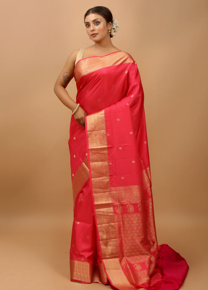 Pink Handloom Kanchipuram Pure Silk Saree With Blouse Piece