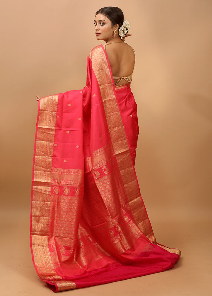 Pink Handloom Kanchipuram Pure Silk Saree With Blouse Piece