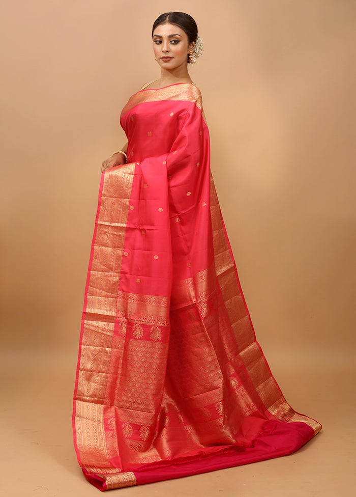 Pink Handloom Kanchipuram Pure Silk Saree With Blouse Piece