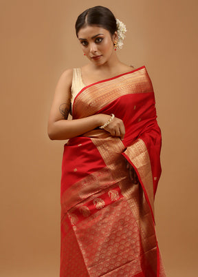 Red Handloom Kanchipuram Pure Silk Saree With Blouse Piece