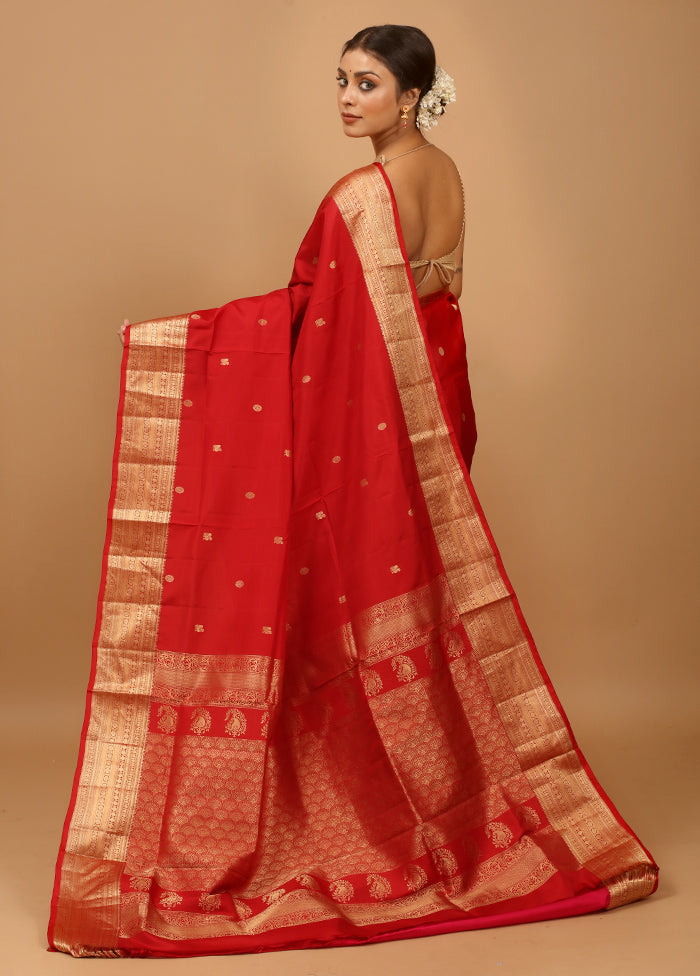 Red Handloom Kanchipuram Pure Silk Saree With Blouse Piece