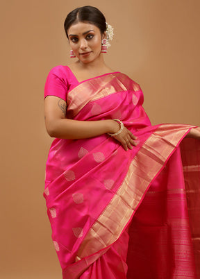 Pink Handloom Kanchipuram Pure Silk Saree With Blouse Piece