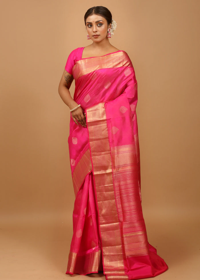 Pink Handloom Kanchipuram Pure Silk Saree With Blouse Piece