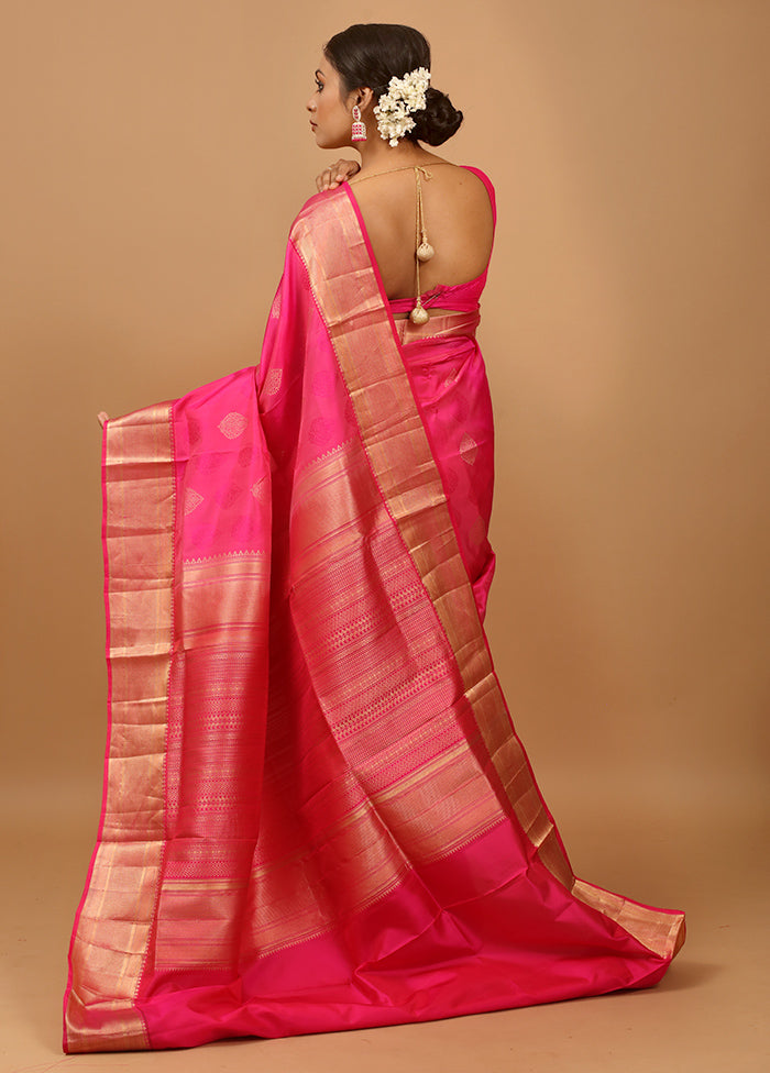 Pink Handloom Kanchipuram Pure Silk Saree With Blouse Piece