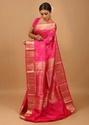 Pink Handloom Kanchipuram Pure Silk Saree With Blouse Piece