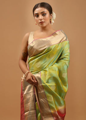 Green Handloom Kanchipuram Pure Silk Saree With Blouse Piece