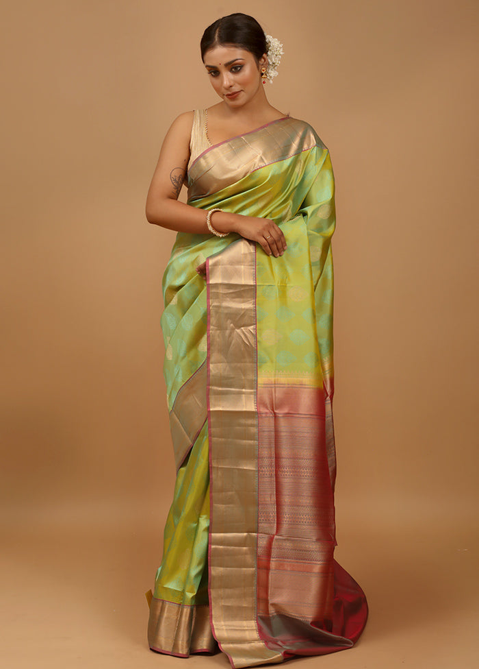 Green Handloom Kanchipuram Pure Silk Saree With Blouse Piece