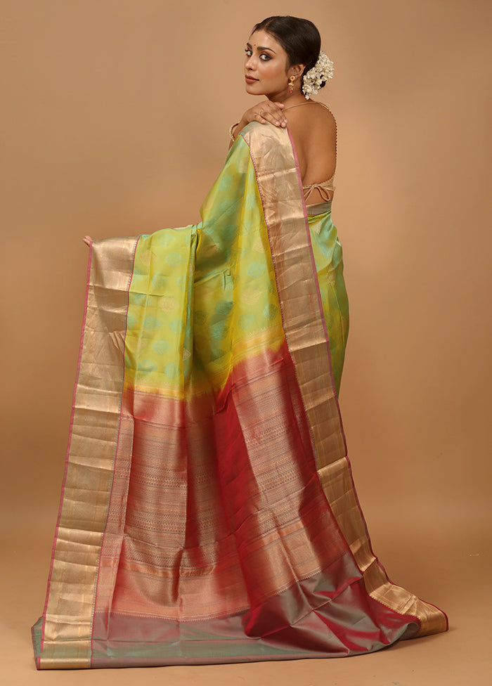 Green Handloom Kanchipuram Pure Silk Saree With Blouse Piece