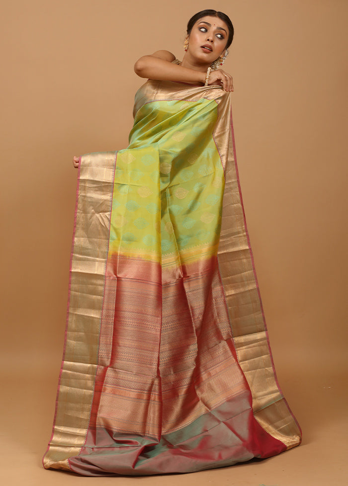 Green Handloom Kanchipuram Pure Silk Saree With Blouse Piece