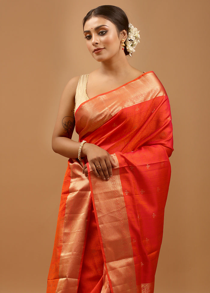 Pink Handloom Kanjivaram Pure Silk Saree With Blouse Piece