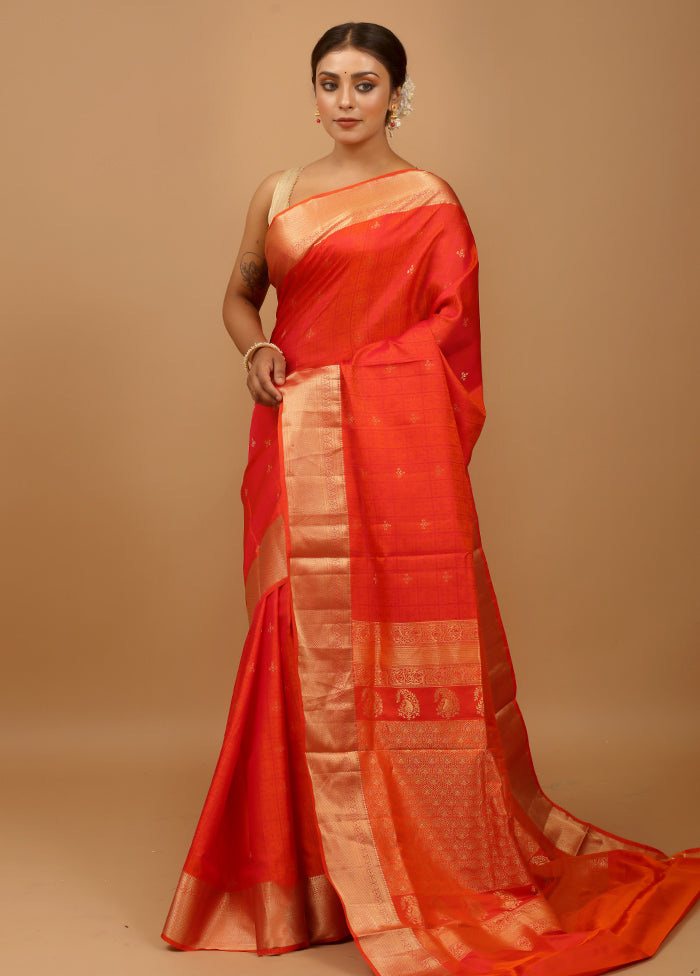 Pink Handloom Kanjivaram Pure Silk Saree With Blouse Piece