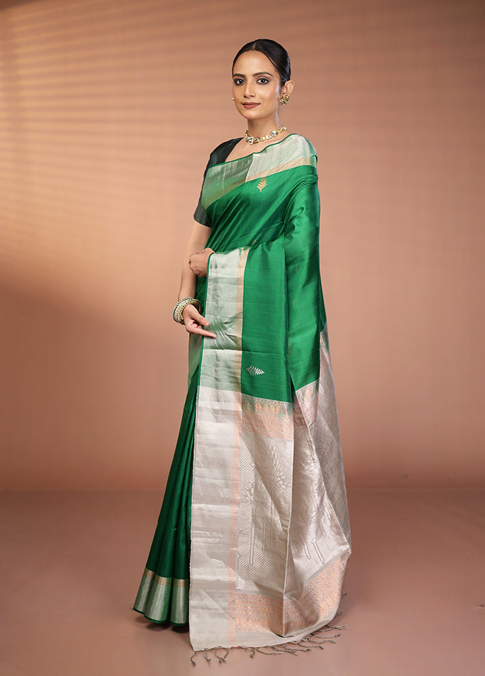 Green Handloom Kanchipuram Pure Silk Saree With Blouse Piece