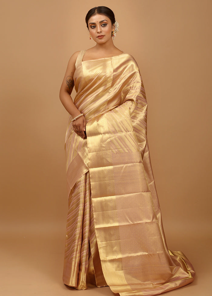 Gold Handloom Kanchipuram Pure Silk Saree With Blouse Piece