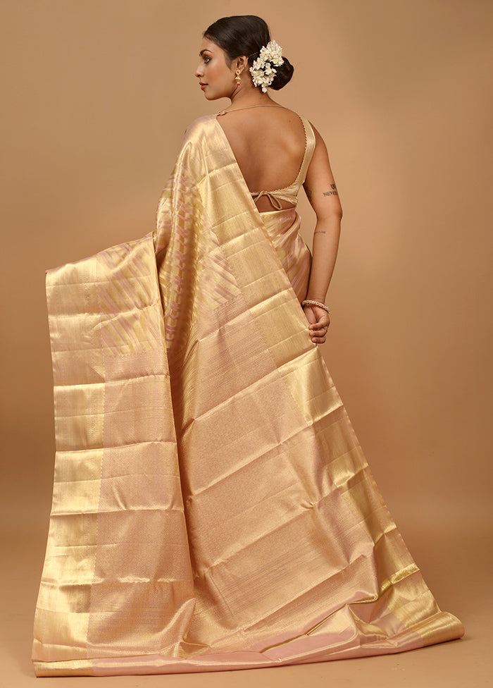 Gold Handloom Kanchipuram Pure Silk Saree With Blouse Piece