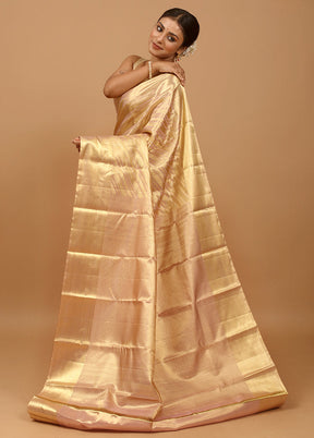 Gold Handloom Kanchipuram Pure Silk Saree With Blouse Piece