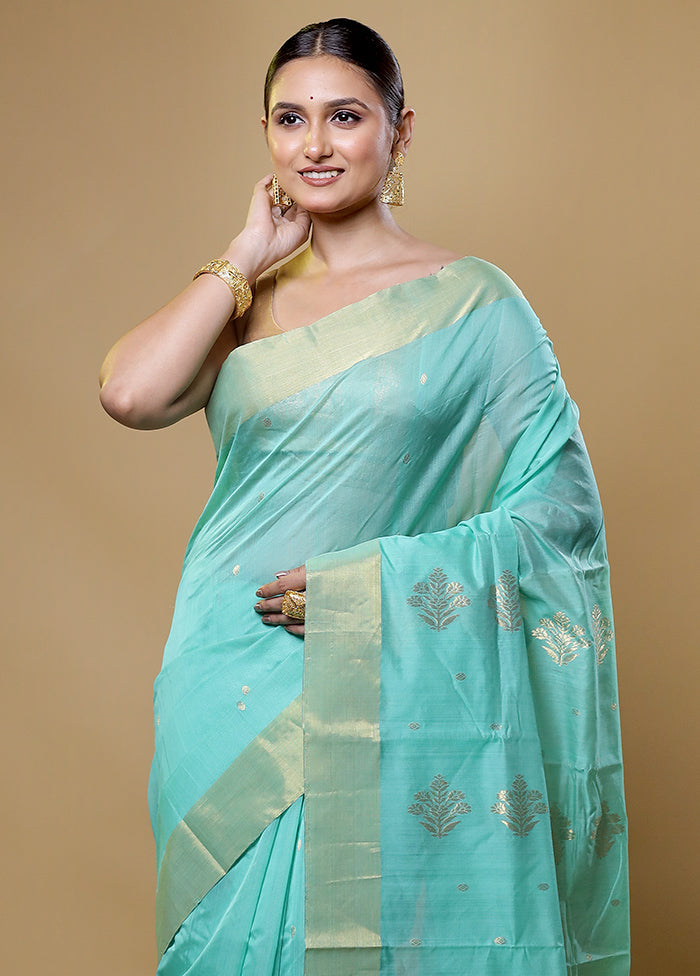 Green Chanderi Cotton Saree With Blouse Piece