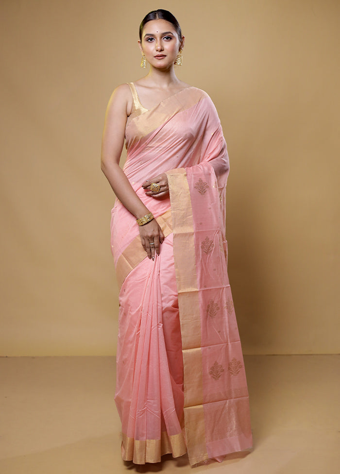 Pink Chanderi Cotton Saree With Blouse Piece