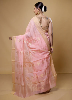 Pink Chanderi Cotton Saree With Blouse Piece