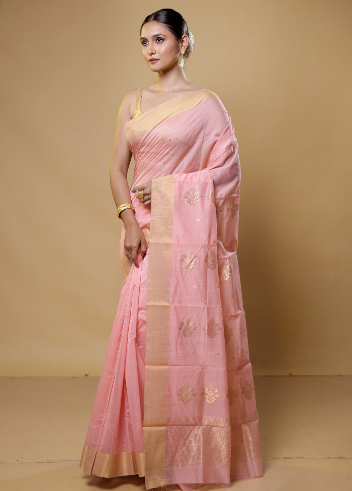 Pink Chanderi Cotton Saree With Blouse Piece