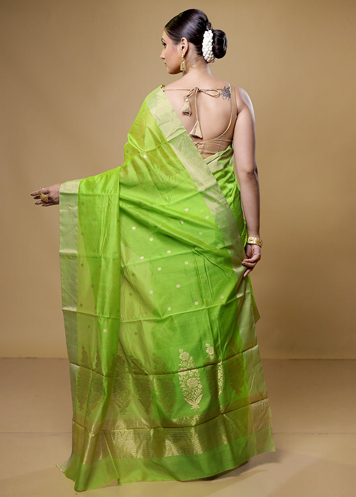 Green Handloom Chanderi Pure Cotton Saree With Blouse Piece