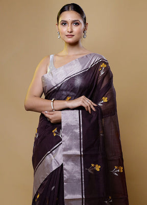 Purple Handloom Chanderi Pure Cotton Saree With Blouse Piece