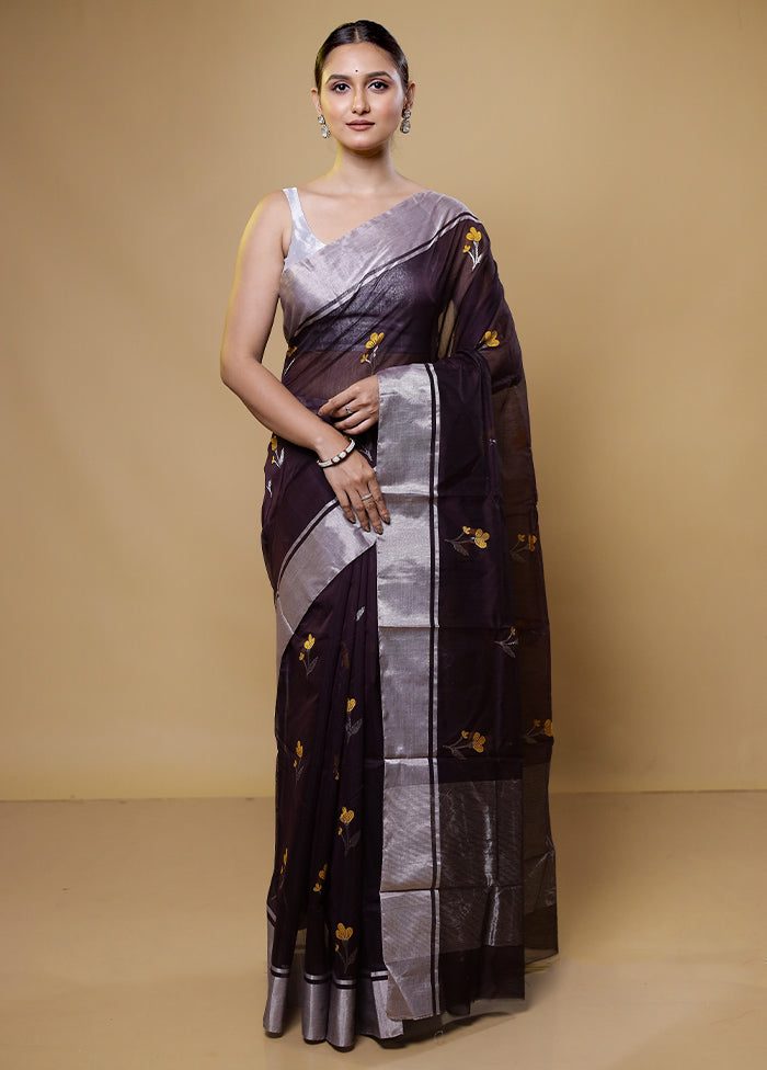 Purple Handloom Chanderi Pure Cotton Saree With Blouse Piece