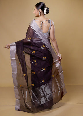 Purple Handloom Chanderi Pure Cotton Saree With Blouse Piece